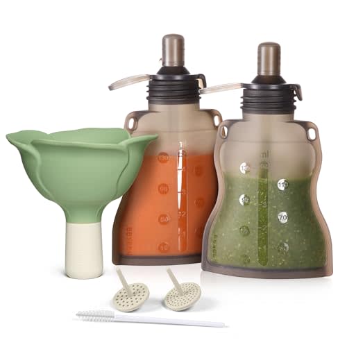 haakaa Fill & Go Yummy Pouch ＆ Flower Funnel Combo - Grey Pouch (2pcs) + Spring Green Funnel