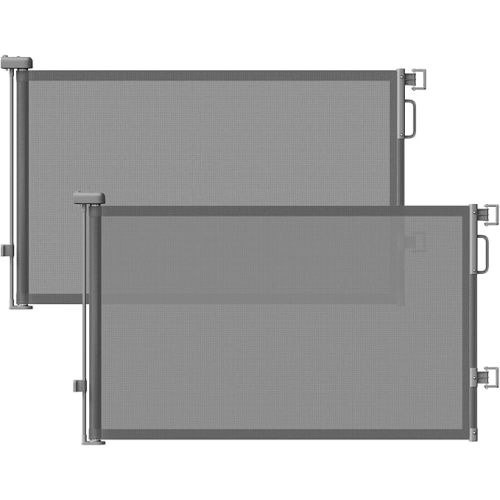 Retractable Baby Gates 2 Pack, 55" Wide Mesh Dog Gate Indoor, 34'' Tall Gate for Stairs Doorways Hallways Deck, Child Pet Safety Gate for Indoor Outdoor Home Use, Grey