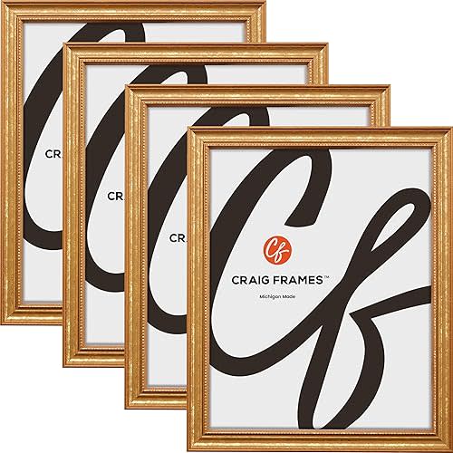 Craig Frames 18x24 Picture Frame – Gold Ornate Style, 3/4 Inch Wide Solid Wood Moulding with Vintage Beaded Detail, Plexiglass and Backing Included, Wall Display Frame for Art and Posters, Set of 4