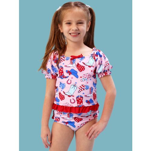 Puff Sleeve Ruffle Tankini 2-Piece Swimsuit