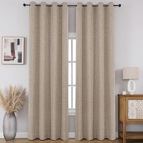 CUCRAF 100% Blackout Window Curtains, Light Khaki