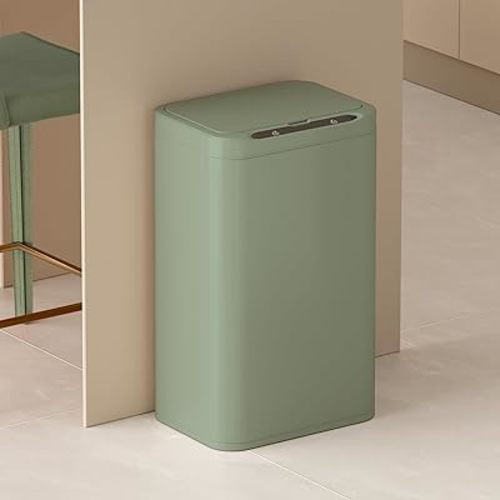 ELPHECO Stainless Steel Office Trash Can Motion Sensor Garbage Can Touchless Smart Trash Can Automatic Waste Bin for Kitchen, Office, Bathroom (Avocado Green, 6.6 Gallons), 2AA