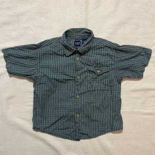 Vintage 00s Gap Button Down Shirt Short Sleeve Plaid Green Kids Youth Size XS
