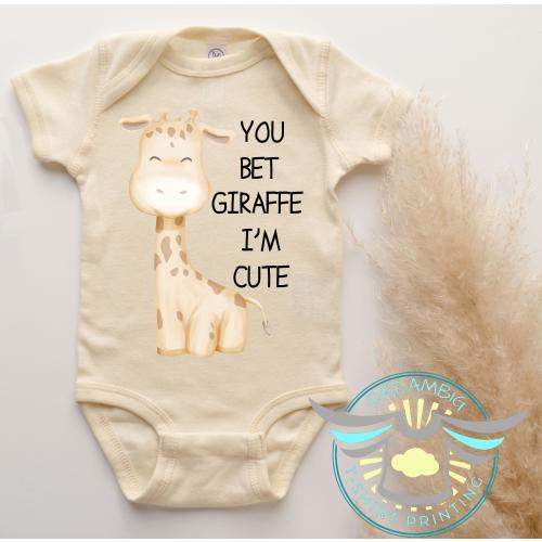 You Bet Giraffe I'm Cute Baby Onesie® Giraffe Baby Onesie® Baby Boy, Giraffe Baby Clothes, Cute Giraffe Bodysuit, Cute Baby Onesie® Trending