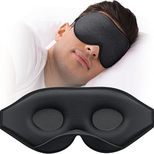 Sleep Mask for Side Sleeper, Eye Mask for Sleeping Women Men, 3D Contoured Cup No Eye Pressure 100% Light Blocking Sleeping Mask with Adjustable Strap Night Blindfold Flight, Travel, Nap, Black