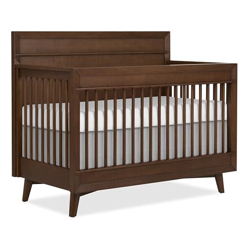 Evolur Loft Antilia Mid-Century 4-in-1 Crib in Walnut, Greenguard Gold & JPMA Certified, Baby Crib Converts to Toddler Bed, Daybed & Full Bed