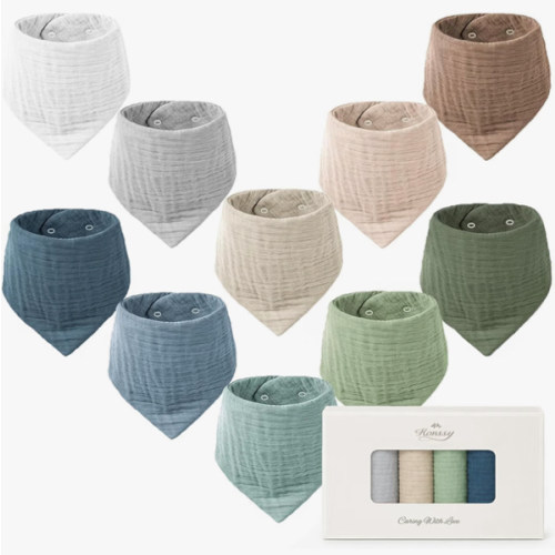 Konssy 10 Pack Baby Muslin Bandana Bibs for Drooling and Teething