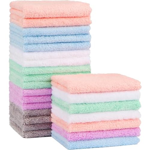 Orighty Baby Washcloths 24-Pack(7''x9''), Microfiber Coral Fleece Baby Towels, Super Soft and Absorbent Wash Cloths for Newborns, Infants and Toddlers, Gentle on Delicate Skin for Face Hands and Body | Super Soft & Absorbent Microfiber Wash Cloths for New