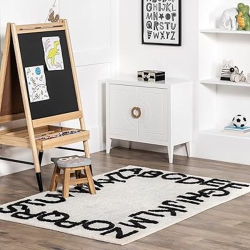 nuLOOM Kids Washable Round Alphabet Rug, 4x6, Ivory