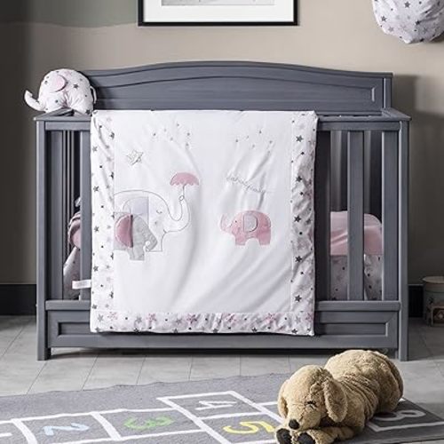 Baby Crib Bedding Set - 100% Turkish Cotton - Nursery Crib Bedding Sets for Boys & Girls - Elephant Design - 4 Color Variations by QQ Baby (Pink, 7 Pieces)