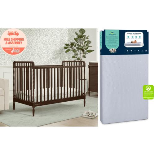 Delta Children Lily 4-in-1 Convertible Crib & Serta SleepTrue Sparkling Sky Breathable Baby Bed Crib Mattress and Toddler Mattress