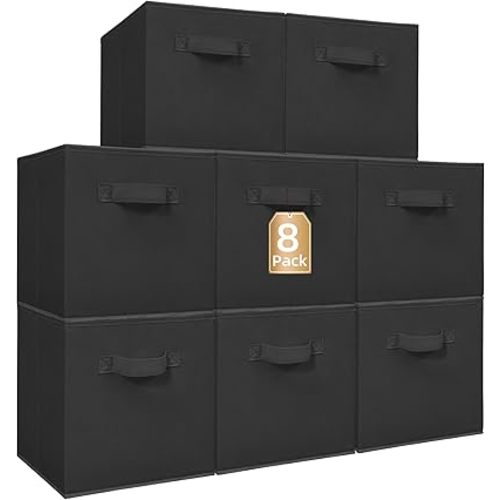 STORAGE MANIAC Storage Cubes, 11 Inch Collapsible Storage Bins with Handles, 8 Pack Fabric Foldable Bins for Organization, Durable Storage Bins for Closet, Shelves, Offices, Toys, 8-Pack Black
