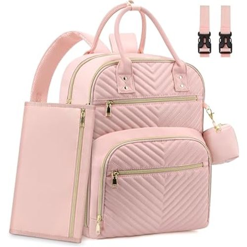 Diaper Bag Backpack,Baby Essentials Diapers Bag with Pacifier Case,Multipurpose Stylish Large Capacity Travel Backpack for Baby Girl/Boy(L-Pink)