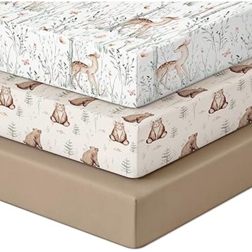 Looxii Baby Pack and Play Sheets Fitted, 3 Pack Soft Stretchy Baby Mini Crib Sheets for Pack N Play Mattress and Portable Playard Sheets for Boys and Girls