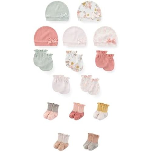 15 Pack Unisex New Born Boy Girls No Scratch Mittens Sets Cotton Soft Baby Gloves Hats socks Accessory 0-6 Months