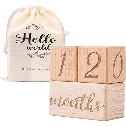 Wooden Age Blocks Milestone Blocks Set for Monthly Milestone Photo Props Set - Newborn Weekly Monthly First Year Picture Props - KAMHBE (3 PCS)