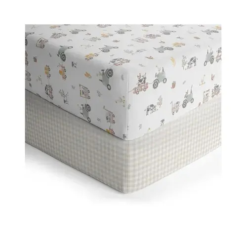 Living Textiles Cot Fitted Sheet 2 Pack Tractor Ride | Baby Bunting AU