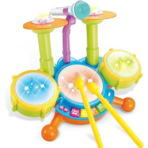 Drum Set for Toddlers 1-3, Baby Drum Set with Microphone, Kid Toddler Drums Toys for 1 2 3 Year Old Boy Birthday Christmas for Babies Boy Girl 6 12 18 Month