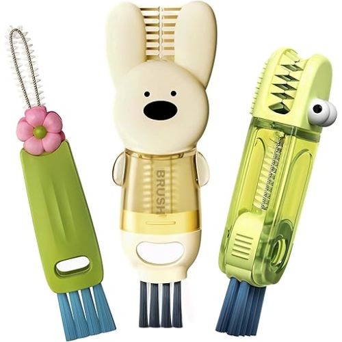Cup Lid Cleaning Brush, 3 in 1 Cup Cleaner Brush New Multifunctional Lid Cleaner Lid Brush Cleaning Tool Multipurpose Bottle Gap Cleaner Brush Green
