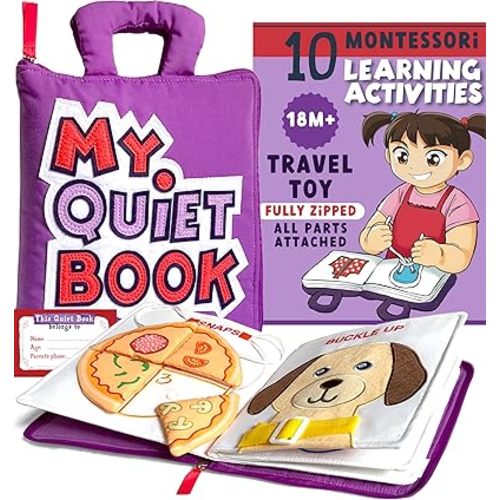 My Quiet Book - Toddler Travel Essential, Car Plane Activity Books, Airplane Montessori Busy Board, Busy Book for Toddlers 1-3, Gifts for 1 2 3 4 Year Old Girl, Birthday Gifts Toys Age 2-4