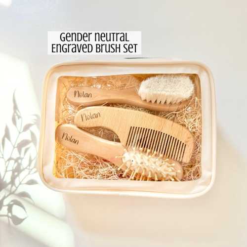 Personalized Baby Gifts for Boy Hairbrush Set of 3 Wooden Brush Keepsake Gift for Toddler Baby Shower Gift Custom Hairbrush Baby Girl Gifts