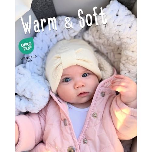 FURTALK Baby Beanie Winter Hat Knitted Warm Hat with Cute Bow Infant Toddler Cuffed Beanies