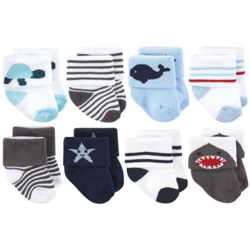 Hudson Baby Basics Infant Baby Cozy Terry Socks 8-Pack, Ocean Wonders, 0-6 Months