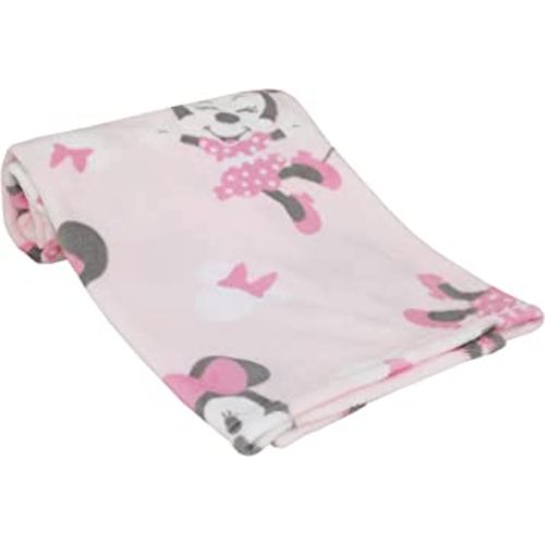 Disney Minnie Mouse Pastel Pink, White & Black Bows & Icons Super Soft Baby Blanket, Pink, White, Black