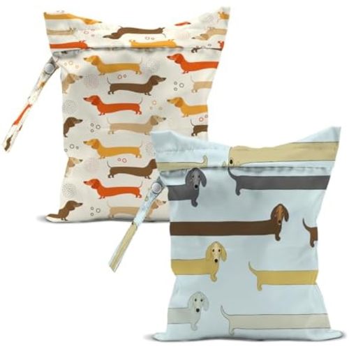 2 Pcs Funny Dachshund Wet Bags, Reusable Zipper Pouch Birthday Beach Gifts