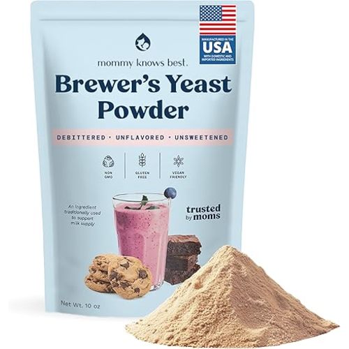 Mommy Knows Best Brewer's Yeast Powder for Lactation Support for Breastfeeding | Mild-Tasting, Debittered, Delicious in Lactation Cookies, Smoothies, Lactation Recipes, Gluten-Free, 10 oz