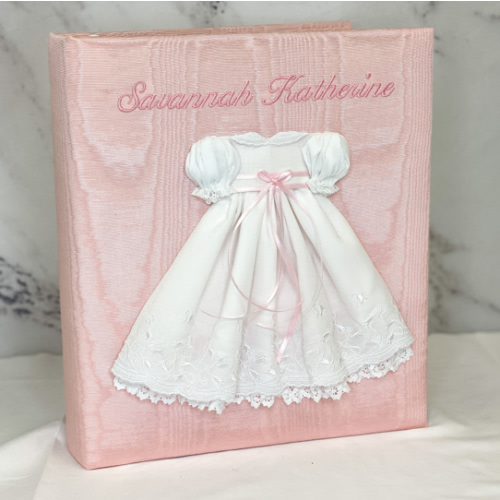 Baby Memory Book in Moiré with Swiss Batiste Dress