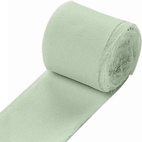 Sage Green Handmade Silk Chiffon Ribbon - for Gift Wrapping, Wedding Invitations and Flower Bouquets - DIY Craft for Home Decor and More - 5 Yards (1.5 inch Wide)
