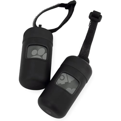 Best Pet Supplies Dog Poop Bag Holder Leash Attachment with 30 Bags, Reusable Dispenser for Travel, Walking, Park, and Outdoor Use, Durable with Clip-On - Black, Pack of 2