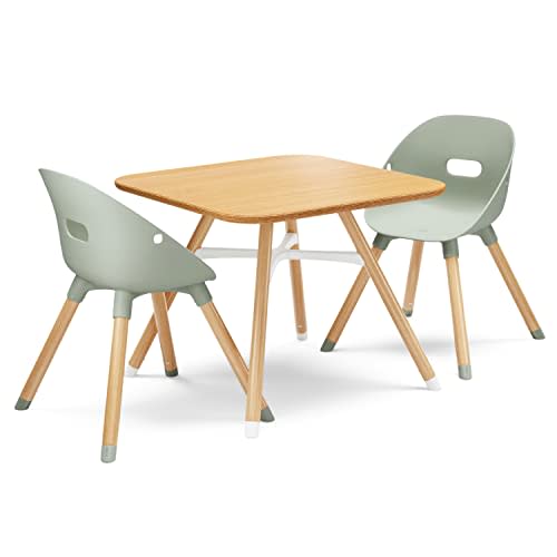 Lalo The Play Kit, Kids Table and Chairs Set with Sustainably Sourced Wood Kids Table & Set of 2 Non-Toxic Bucket Seat Kids Chairs - Safe and Comfortable - Natural/Sage