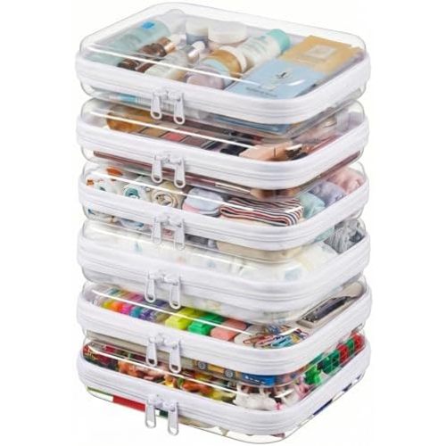 Clear Hard Shell Zipper Cases (6 Packs), Plastic Hard Sided Zippers Pouches Clear Hardshell Pencil Case For Storage, Diaper Bag Organizer Bliss Bins 6*Medium