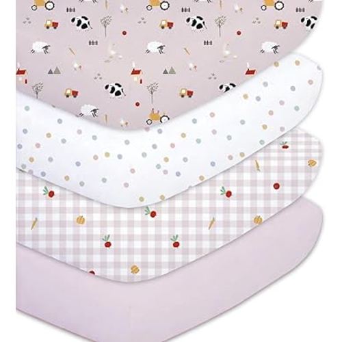 Plushii 4 Pack Fitted Crib Sheets for Baby Girls, 28"x 52" Extra Soft Microfiber Crib Sheet Set for Standard Crib & Toddler Mattress Pad,Pink Sheep