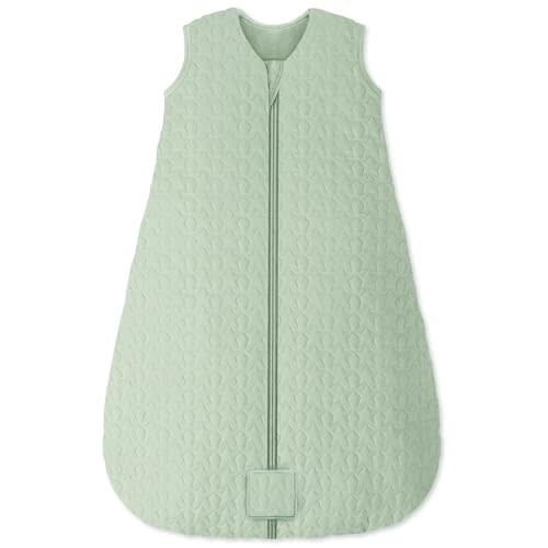 Unnivoll Baby Sleep Sack 0-6 Months TOG 2.5 Winter Baby Wearable Blanket, 100% Cotton Fabric Newborn Infant Sleeping Sack 2-Way Zipper Quilted Baby Sleep Bag, Warm Soft Green