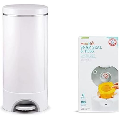 Munchkin® STEP™ Diaper Pail Powered by Arm & Hammer, #1 in Odor Control, Award-Winning, Includes 7 Snap, Seal & Toss™ Bags, 1 Starter Refill Ring, and 1 PUCK™ Baking Soda Cartridge