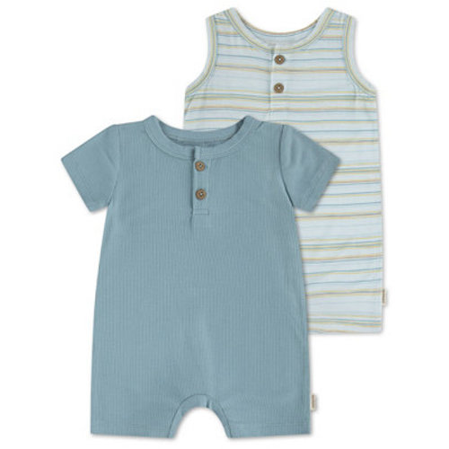 Baby Boys' Henley Neck Romper, 2-Pack