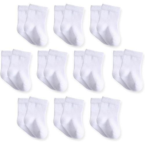Baby Crew Socks, Cotton Rich Newborn Fit 0–3/3–6/6–12 Months, Black White Gray 10 Pack for Girls & Boys