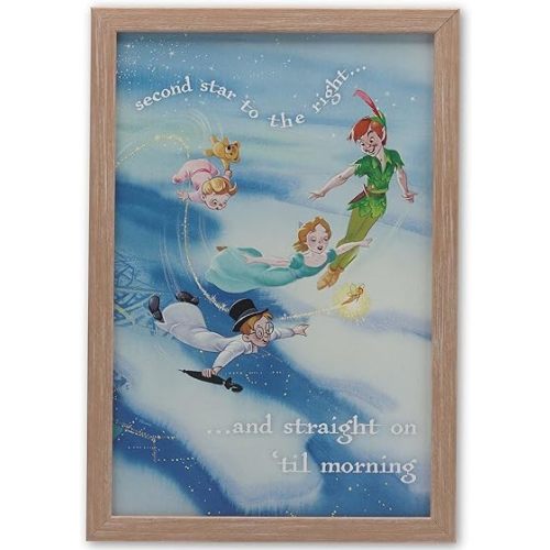Disney Peter Pan Second Star to the Right Framed Wood Wall Decor - Classic Neverland Quote Wall Art for Home