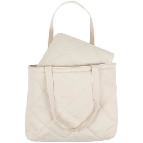 Snuggle Me® 2-in-1 Baby Play Mat - 100% Organic Cotton Baby Mat for Floor Play, Quilted, Foldable Playmat with Matching Tote Bag Included, Safety Certified & Machine Washable (37" x 37") - Natural