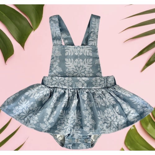 Light Blue Quilt Denim Ruffled Onesie