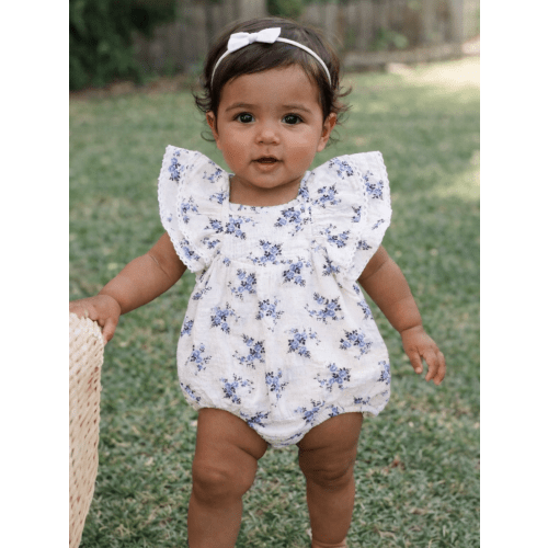 V-Neck Bubble Sunsuit, Belle Rosette Dot