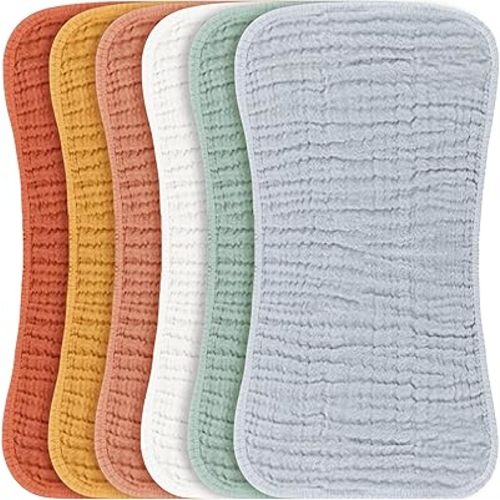 Konssy Muslin Baby Burp Cloths Sets for Unisex- 6 Pack Large 100% Cotton Burping Clothes for Newborn, Baby Girls and Boys