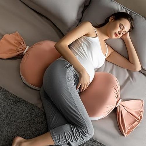 Pregnancy Pillow for Pregnant Women, Soft Maternity Pillow with Adjustable Silicone Buttons, Pregnancy Body Pillow Used to Support and Relieve Pain Waist Abdomen & Buttocks (Pink)
