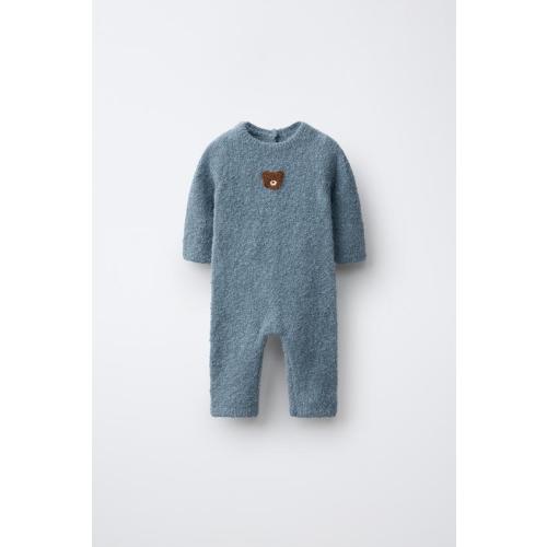TEDDY BEAR PATCH KNIT JUMPSUIT - Mid-blue | ZARA United States