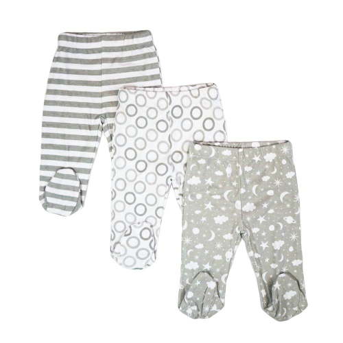 Spasilk Baby Boys' Cotton Pull on Footed Pants, Pack of 3, Gray Celestial
