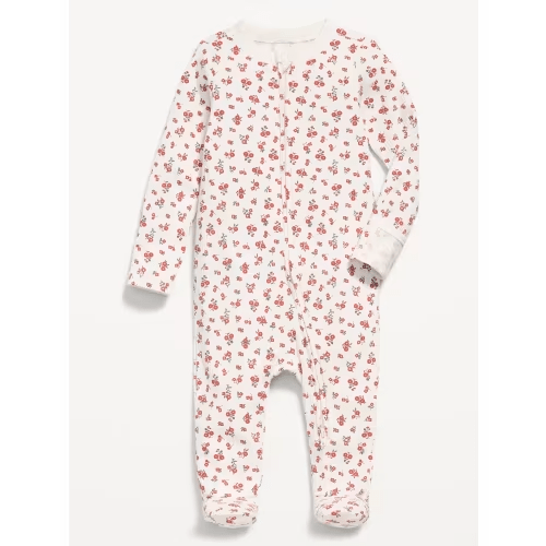 Ribbed 2-Way-Zip Sleep & Play Footed One-Piece for Baby | White Floral