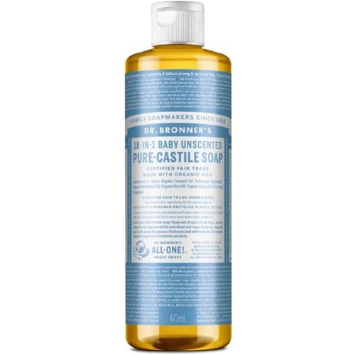 Dr. Bronner's Un-Scented Baby Mild Pure-Castile Liquid Soap, 475ml Bottle
